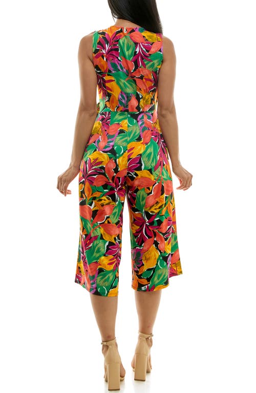 Nina Leonard Surplice Culotte Crop Jumpsuit In Multi
