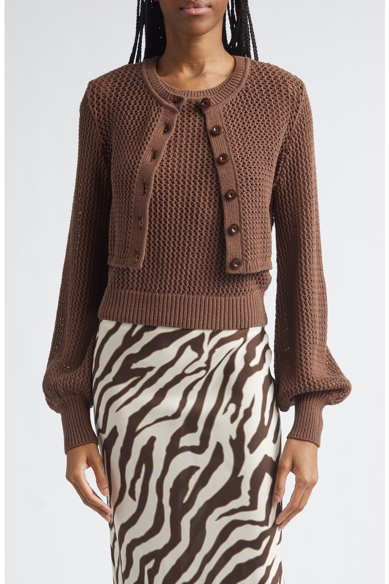 Tori Blouson Sleeve Cardigan, Main, color, COCOA