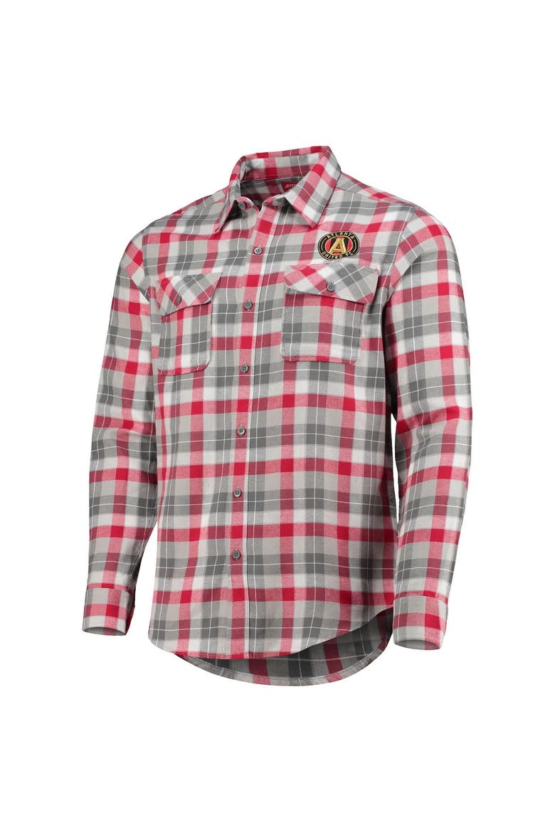 Men's Antigua Red/Gray Atlanta United FC Ease Flannel Long Sleeve Button-Up Shirt, Alternate, color, Red
