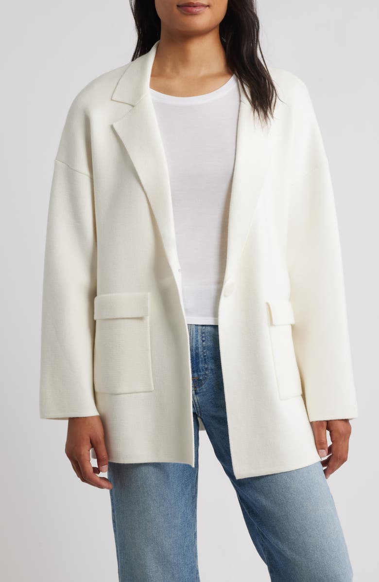 Bernardo Oversize Ponte Knit Blazer, Alternate, color, Cream