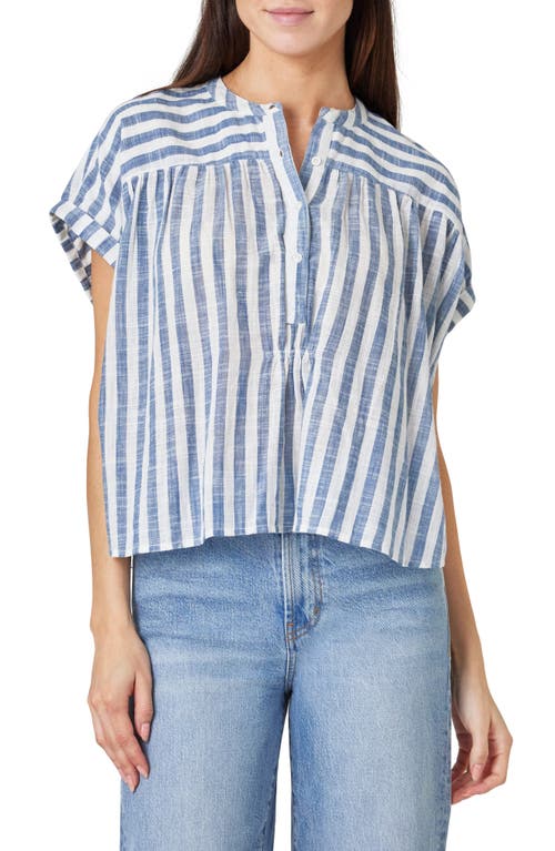 Habitual Stripe Popover Top In White Blue Stripe