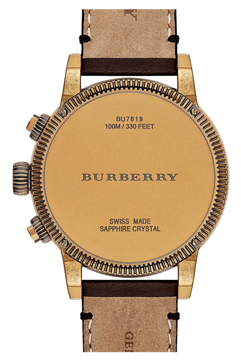 Round Leather Strap Watch, 46mm, Alternate, color, BROWN/ ANTIQUE GOLD