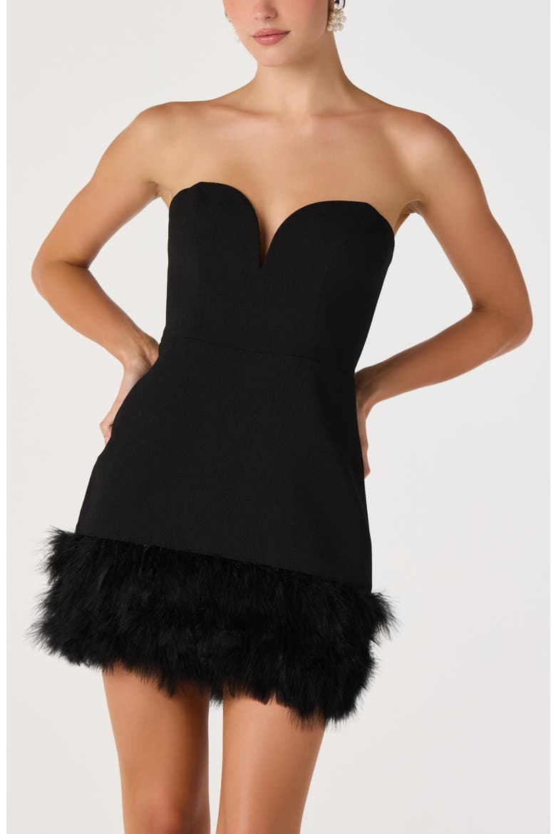 Ebba Strapless Feather Hem Minidress, Alternate, color, BLACK