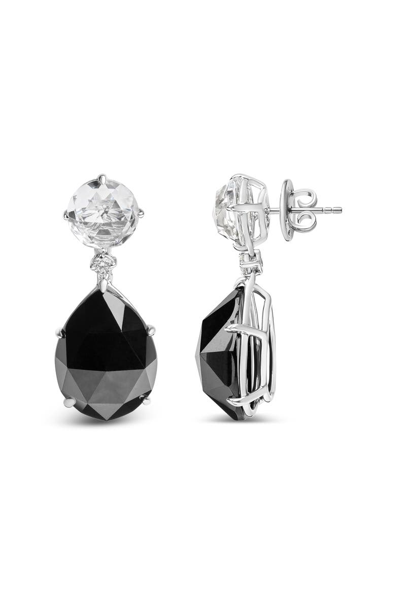 18K White Gold 1/5 Ct Diamond with White Topaz & Black Onyx Gemstone Dangle Earring, Alternate, color, White