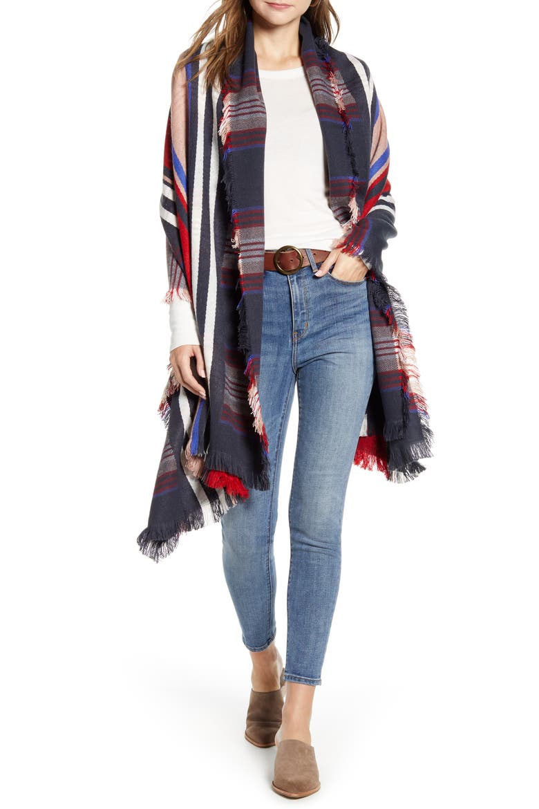 Stripe Blanket Wrap, Main, color, NAVY COMBO ABBY STRIPE