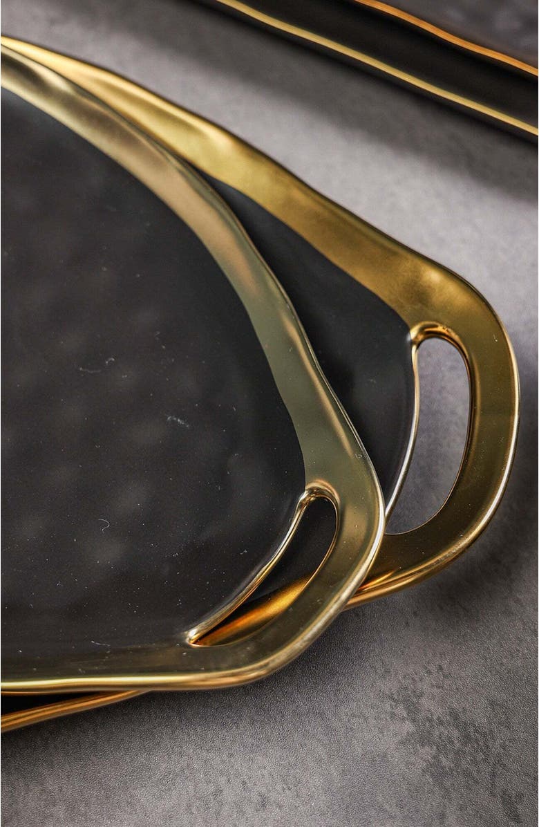 Stone Lain Florian Porcelain 2-Piece Serving Plate Set, Alternate, color, Black