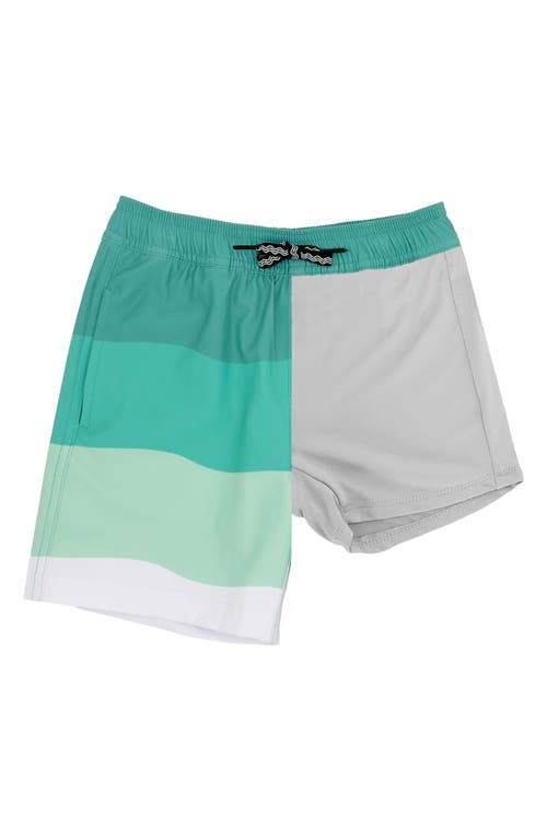 Feather 4 Arrow Kids' Wave Stripe Volley Swim Trunks In Lagoon