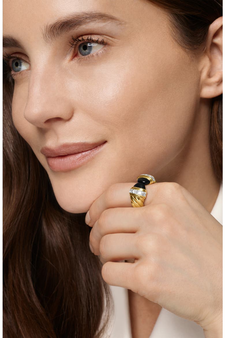 Sculpted Cable Open Cocktail Ring in 18K Yellow Gold with Black Onyx & Diamonds, 12.4mm, Alternate, color, BLACK ONYX