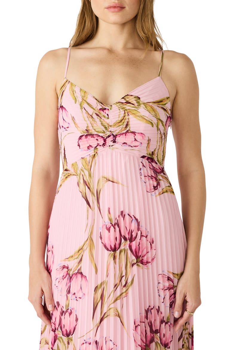 Ray Floral Print Pleat Midi Dress, Alternate, color, ROSETTE PINK