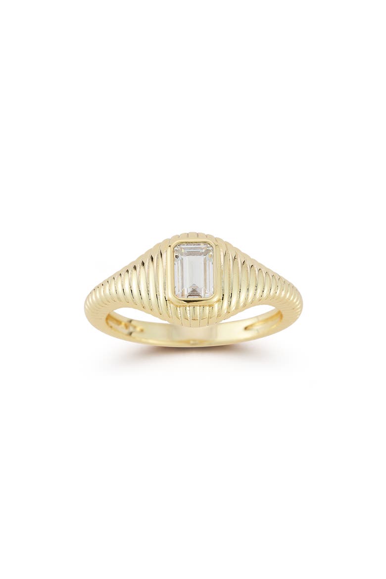 Emerald Cut Cubic Zirconia Ribbed Ring, Main, color, GOLD