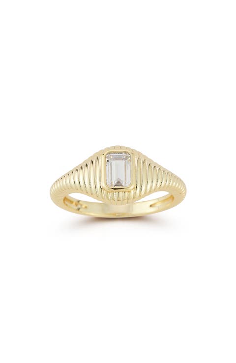 Emerald Cut Cubic Zirconia Ribbed Ring