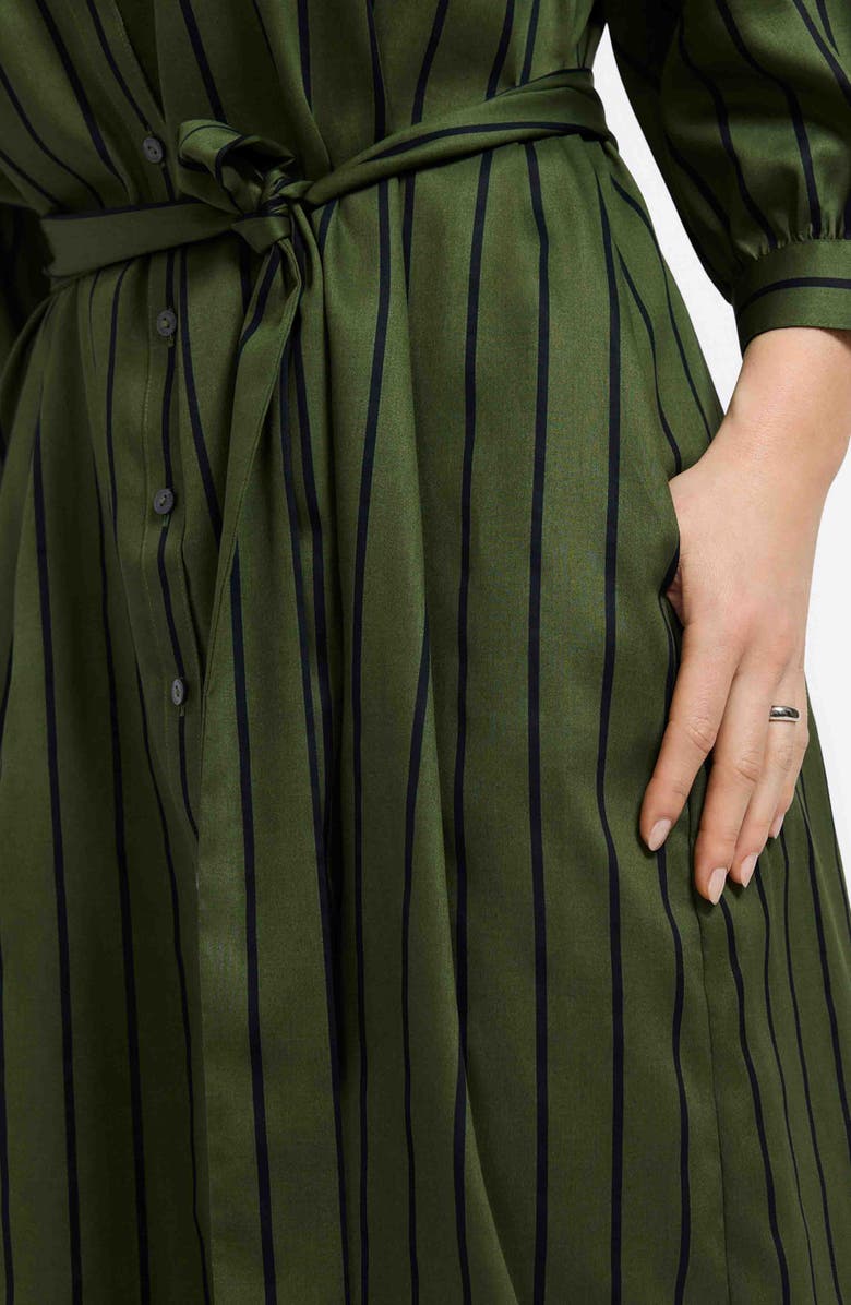 Foxcroft Esther Stripe Cotton Shirtdress, Alternate, color, Basil Green/ Black