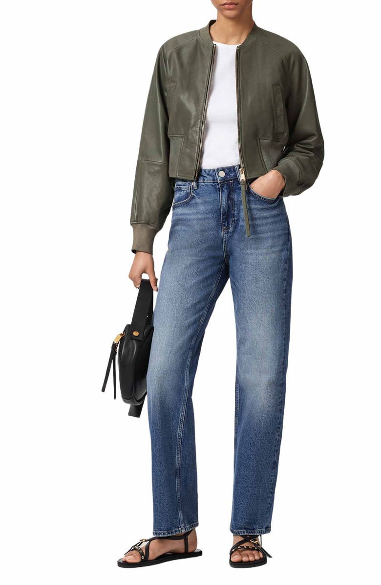 AllSaints Suri Leather Bomber Jacket, Alternate, color, Caledon Green