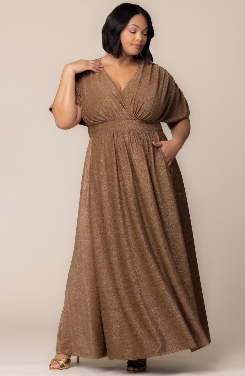 Kiyonna Geneva Metallic Gown, Alternate, color, Mocha Sparkle