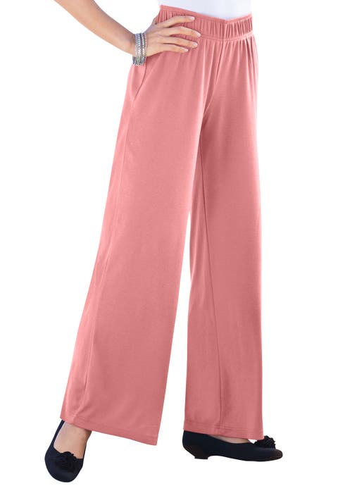 Plus Size Pull On Wide Leg Soft Knit Pant