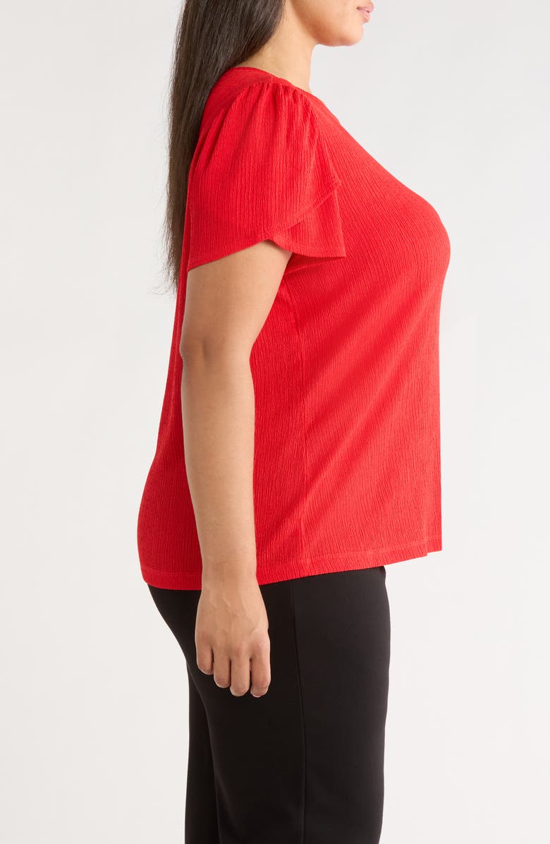 AK ANNE KLEIN Tulip Sleeve Pebbled Top, Alternate, color, Begonia Red