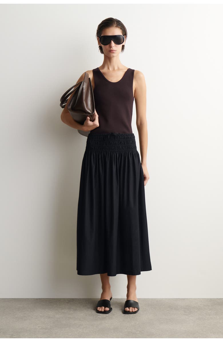 COS Ruched-waist Midi Skirt, Main, color, Black