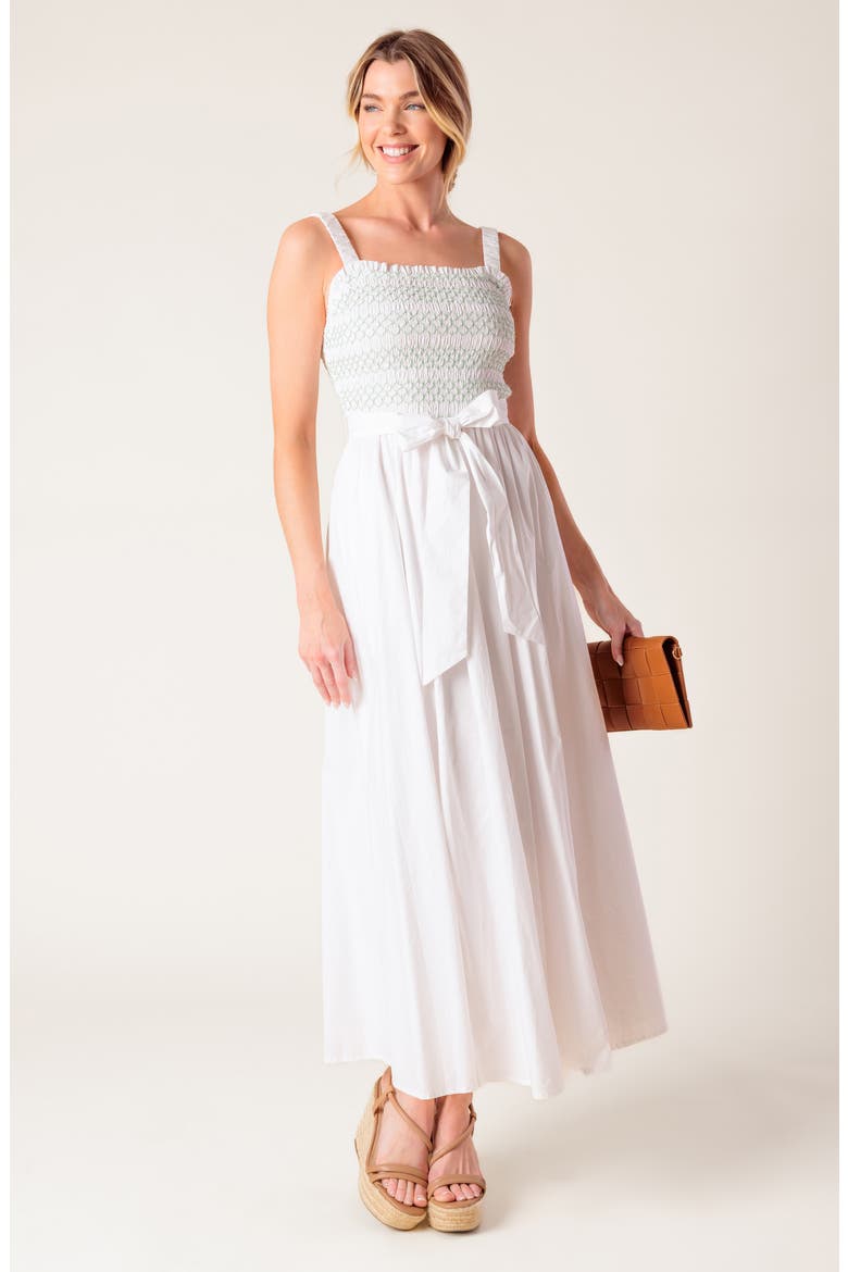 Color Smocked Cotton Maxi Dress, Alternate, color, WHITE