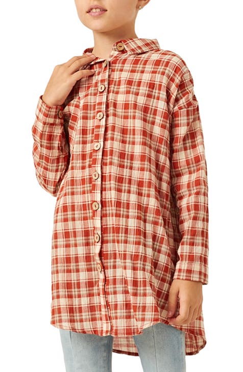 Kids' Plaid Long Sleeve Cotton Button-Up Top (Big Kid)