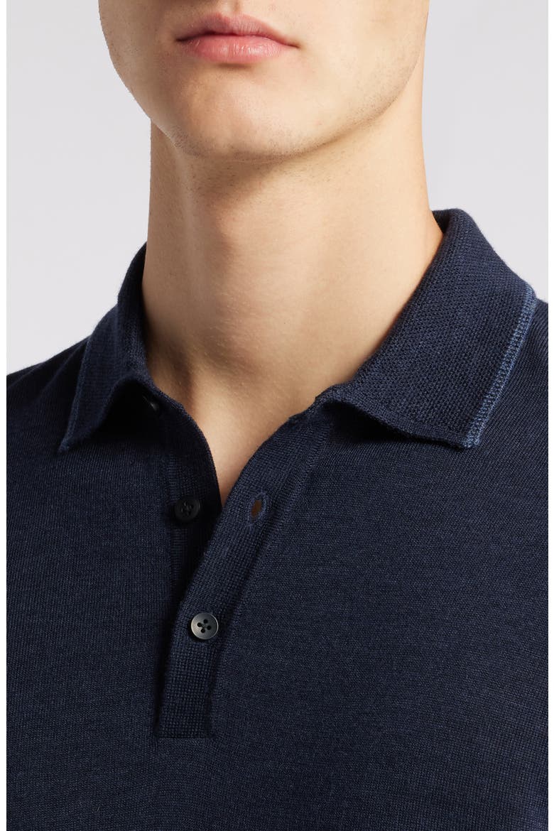 Roman Long Sleeve Merino Wool Sweater Polo, Alternate, color, NAVY