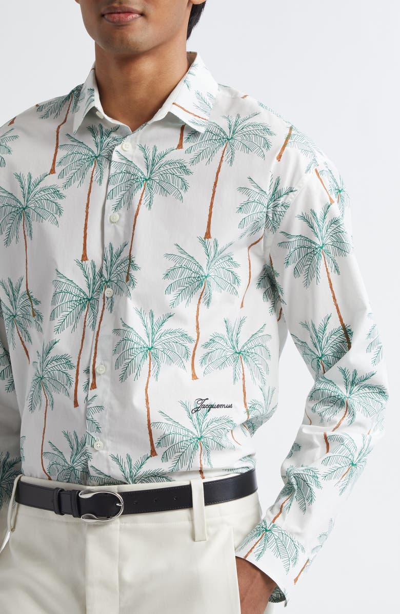 Jacquemus La Chemise Simon Button-Up Shirt, Alternate, color, Print Palmtrees Drawing 9By