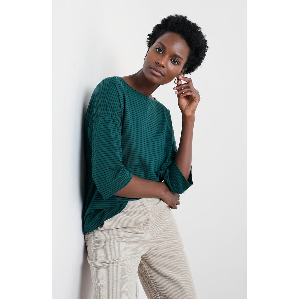 Seasalt Cornwall Tremayne Quay Stripe Organic Cotton Top In Green