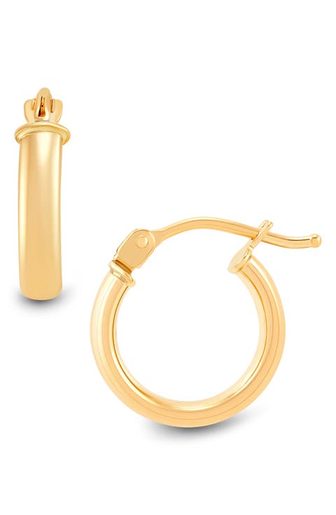 14K Yellow Gold Tube Huggie Hoop Earrings