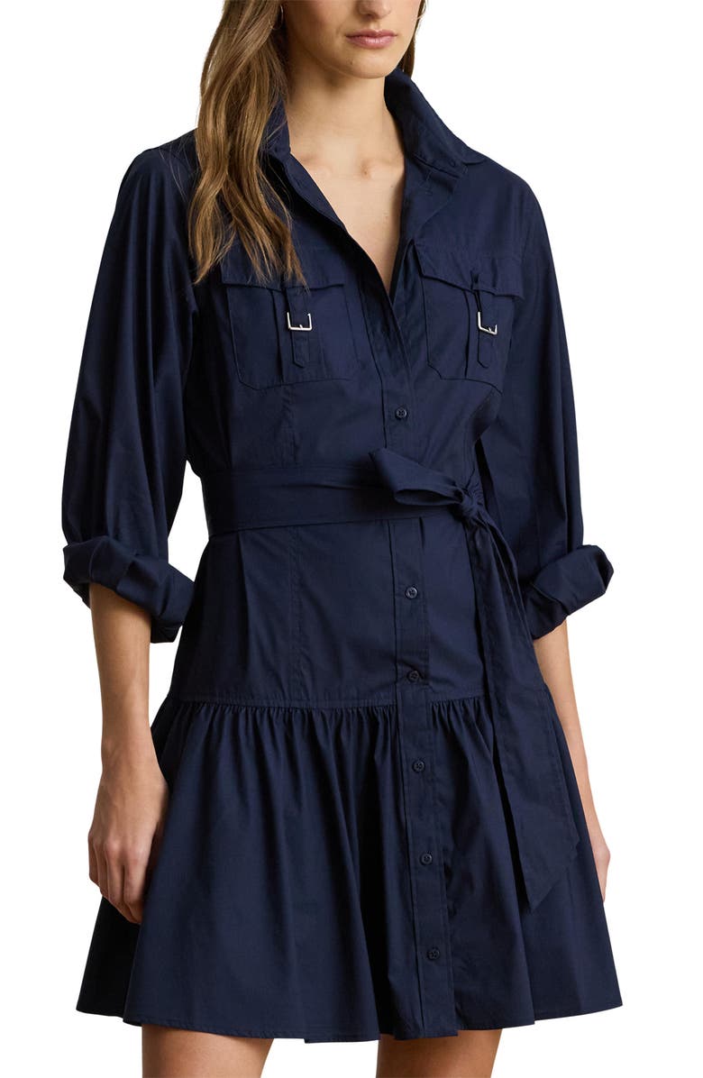 Lauren Ralph Lauren Stretch Cotton Long Sleeve Shirtdress, Alternate, color, Lauren Navy