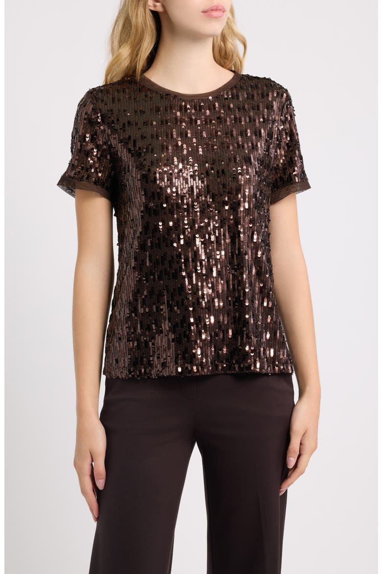 Sequin Short Sleeve Top, Main, color, DEEP MAHOGANY