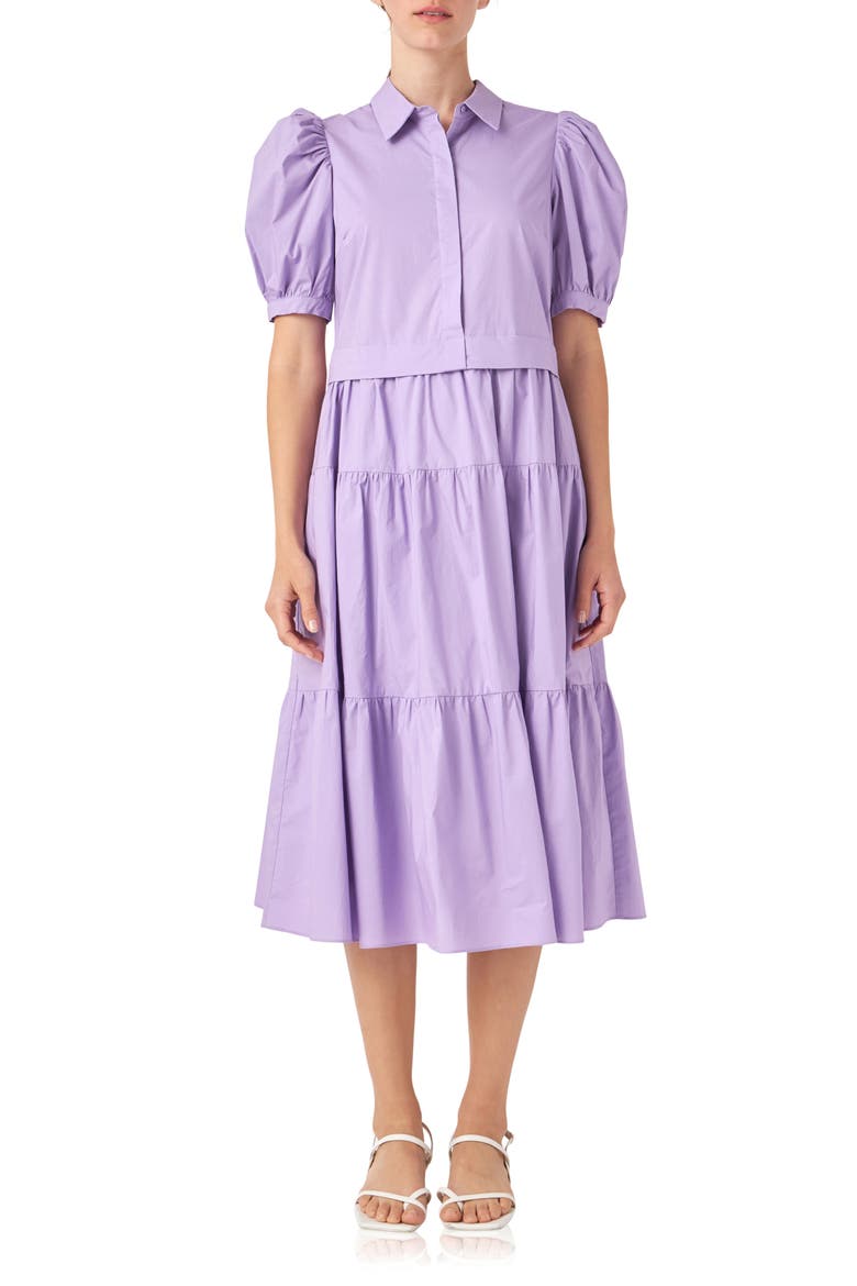 Puff Sleeve Shirtdress, Main, color, PURPLE
