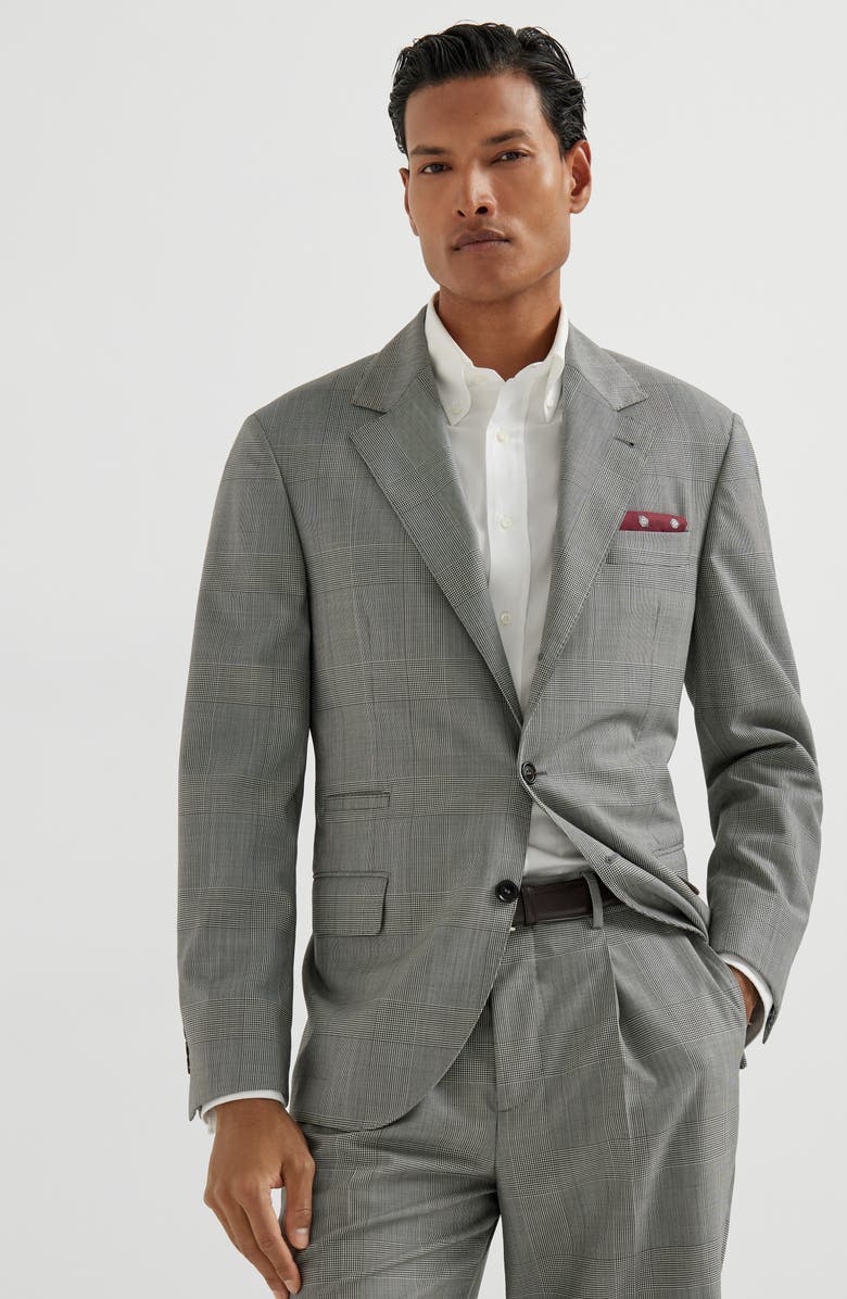 Brunello Cucinelli Prince of Wales blazer, Alternate, color, Grey