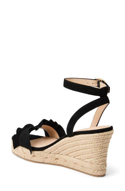 Jack Rogers Rozette Ruffle Espadrille Ankle Strap Platform Wedge Sandal In Black