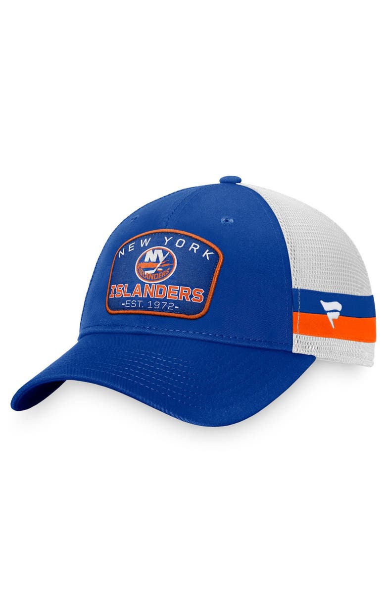 FANATICS Men's Fanatics Branded Royal/White New York Islanders Fundamental Striped Trucker Adjustable Hat, Main, color, 