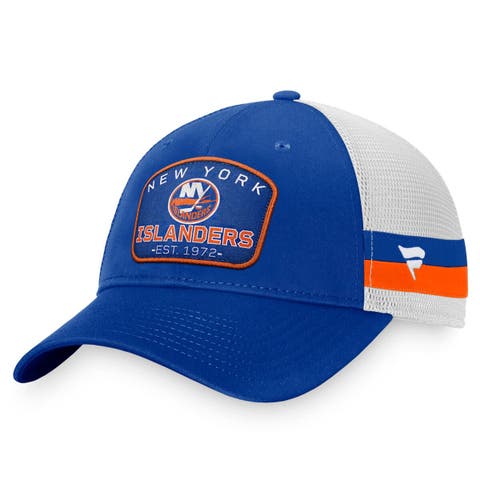 Men's Fanatics Branded Royal/White New York Islanders Fundamental Striped Trucker Adjustable Hat