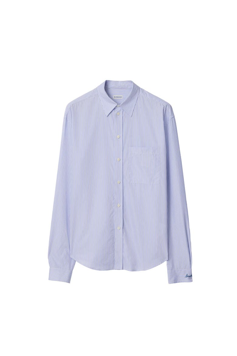 Regular Fit Striped Cotton Poplin Shirt, Alternate, color, Rain white/brilliant blue