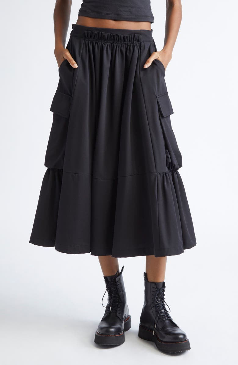 R13 Gathered Cargo Midi Skirt, Main, color, Black