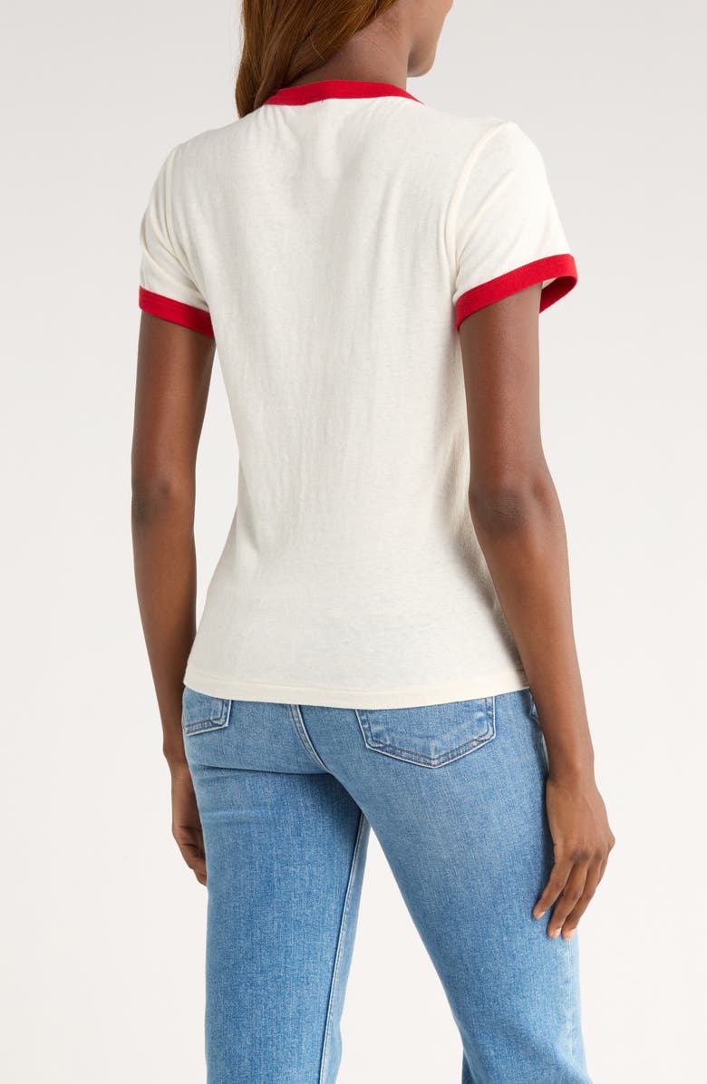 Re/Done Classic Peanuts<sup>®</sup> Snoopy Cotton Graphic Ringer T-Shirt, Alternate, color, Vintage White With Crimson