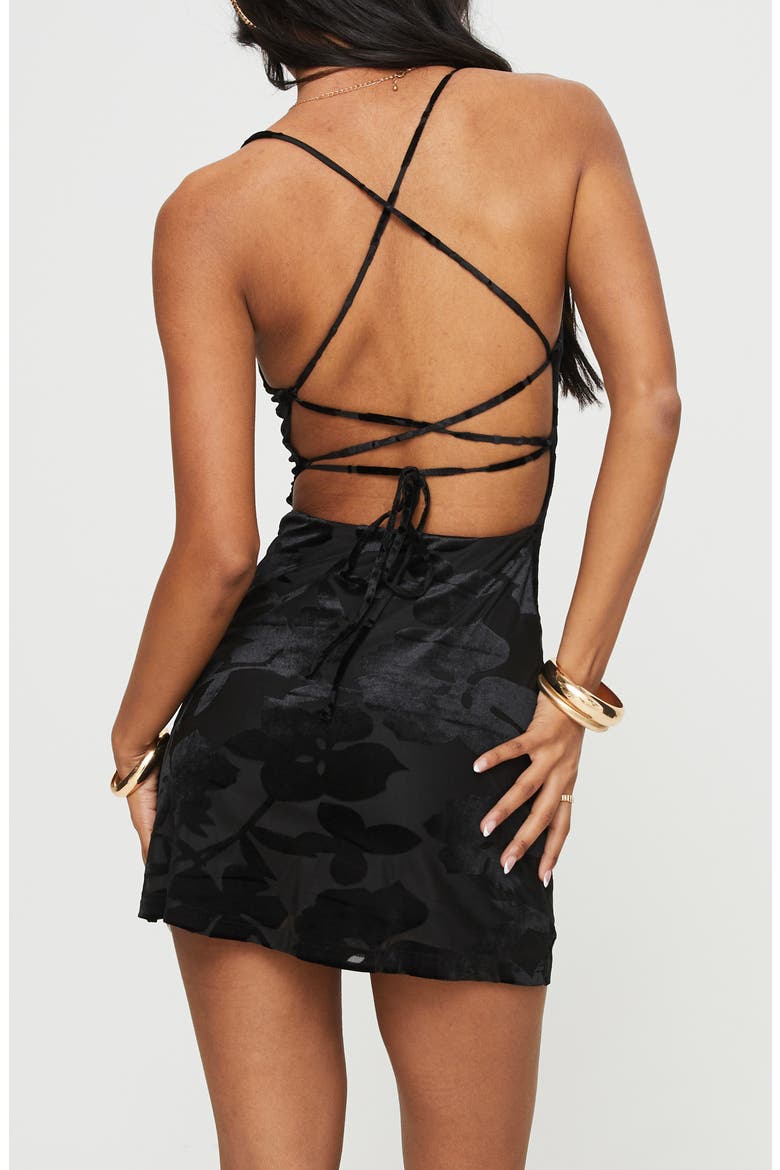 Celena Floral Burnout Velvet Minidress, Alternate, color, BLACK
