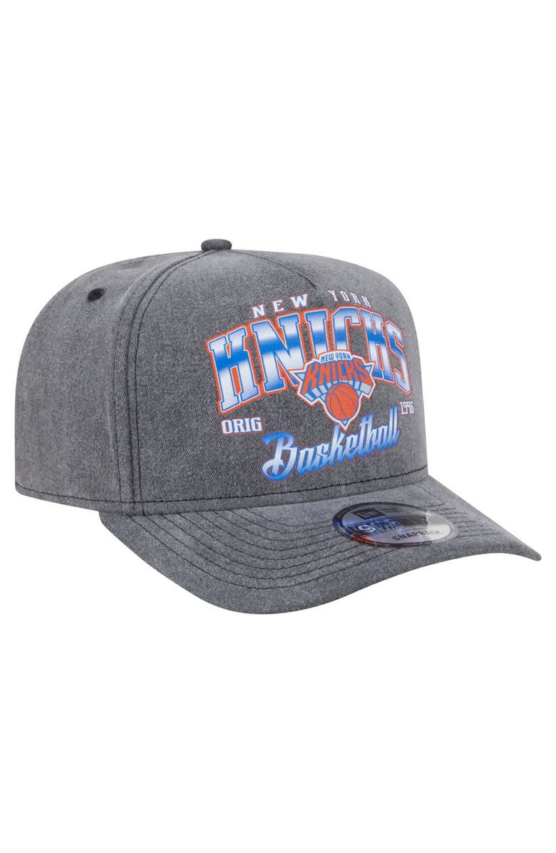 New Era Men's New Era Charcoal New York Knicks Throwback Washed Pre-Curved 9FIFTY Snapback Hat, Alternate, color, Charcoal