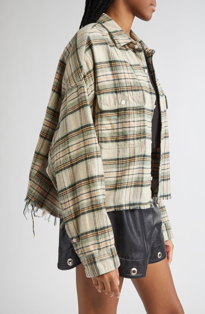 R13 Crop Plaid Flannel Button-Up Shirt, Alternate, color, Cream/ Turquoise Plaid