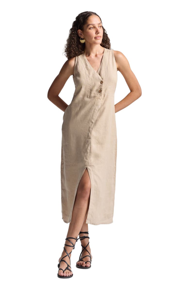 Reistor Straight Dress with Front Slit in Neutral Beige Hemp, Alternate, color, Neutral