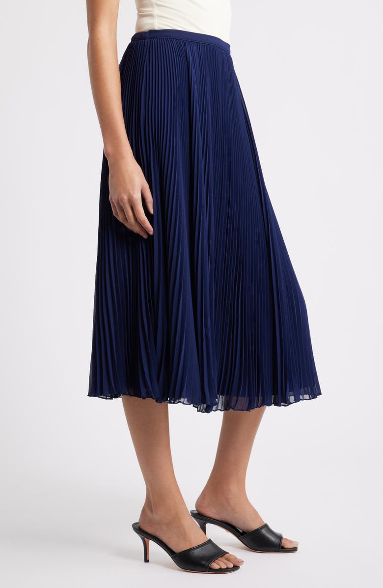 Reformation Kella Pleated Skirt, Alternate, color, Navy
