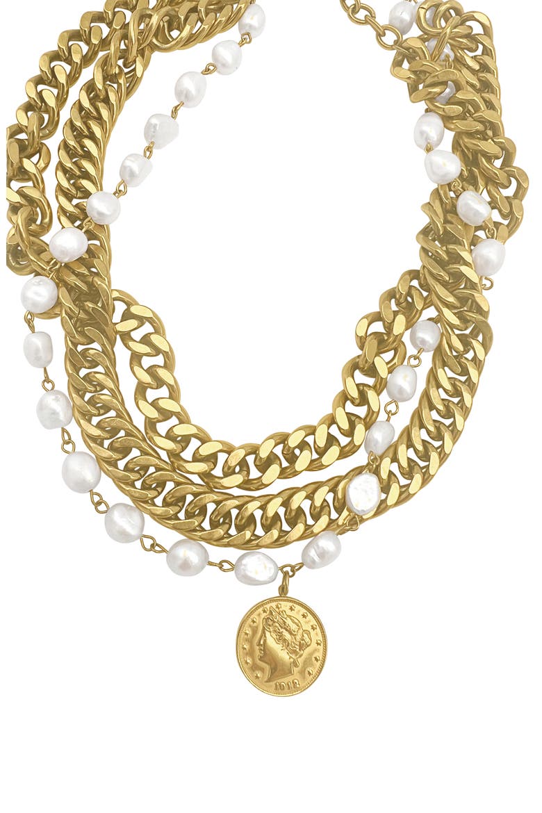 Aragon Freshwater Pearl Necklace, Alternate, color, WHITE