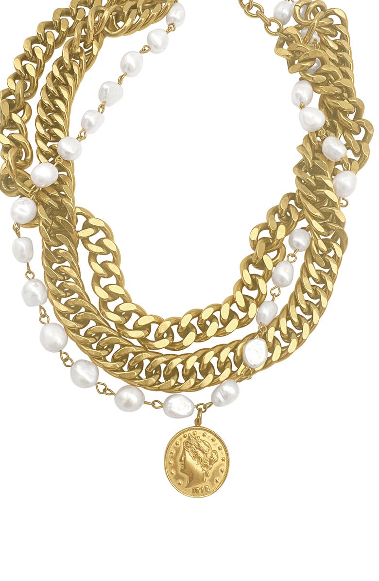 st. Moran Aragon Freshwater Pearl Necklace, Alternate, color, White