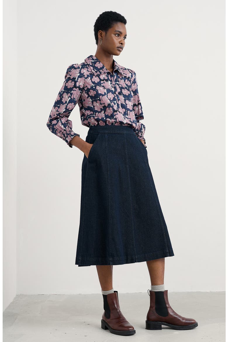 Ysella Organic Cotton Button-Up Shirt, Alternate, color, MONOPRINT FLORAL MARITIME
