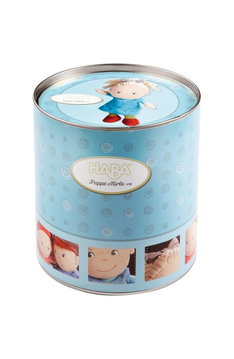 HABA Mirle Soft 8" Plush Doll in Gift Tin, My First Baby Doll for Toddlers 1-3, Perfect Small Plush Toys and Baby Shower Gift, Alternate, color, Multi