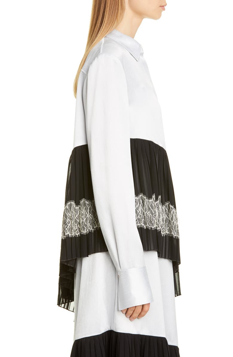 Adeam Antique Lace Trim Pleated Satin Shirt, Alternate, color, 