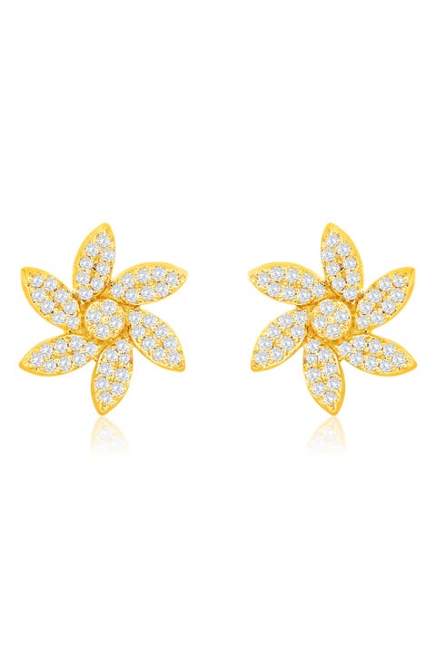14K Gold Diamond Flower Stud Earrings - 0.20ct.