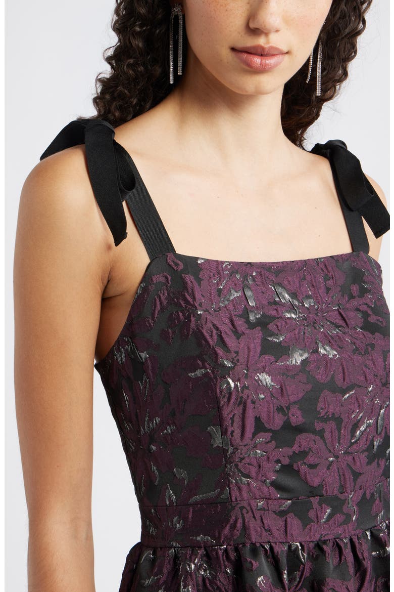 Tiered Floral Brocade Tie Strap Maxi Dress, Alternate, color, PURPLE MULTI FLORAL BROCADE
