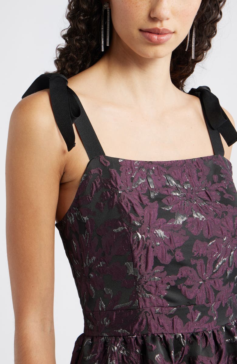 Chelsea28 Tiered Floral Brocade Tie Strap Maxi Dress, Alternate, color, Purple Multi Floral Brocade